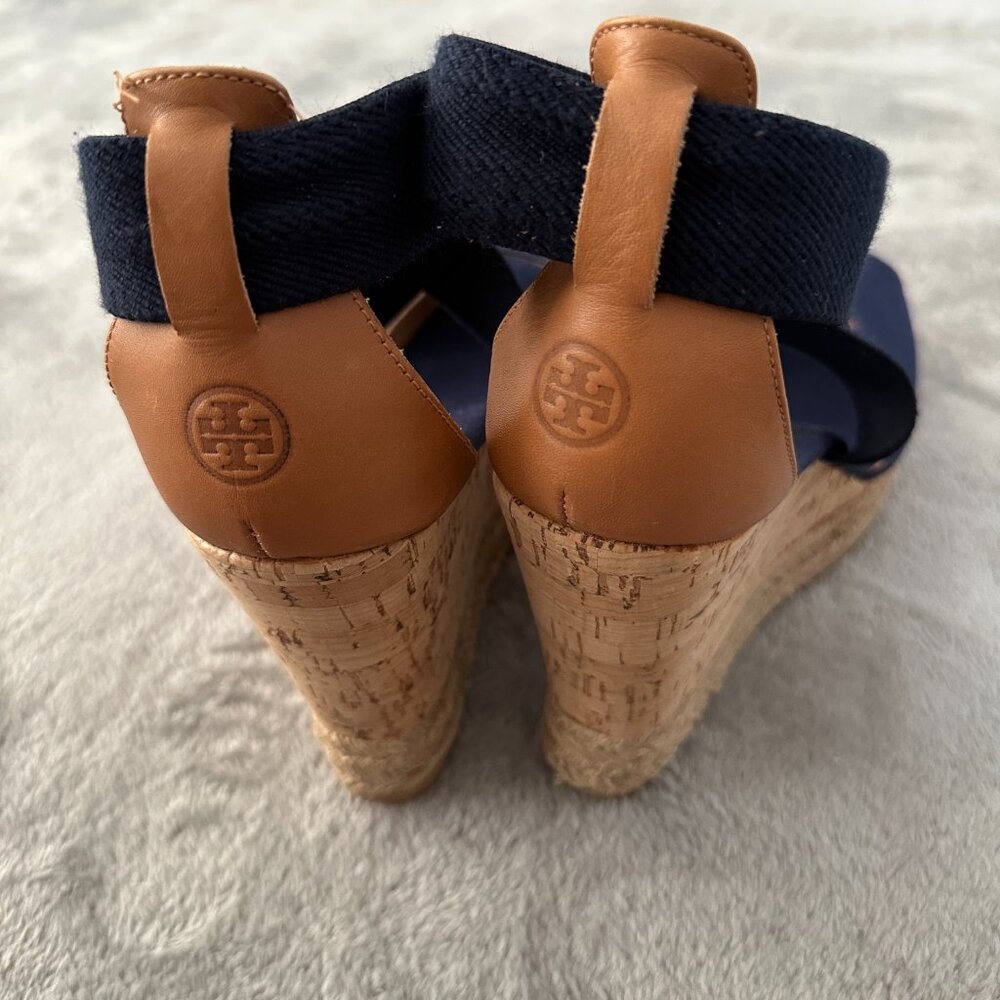 Tory Burch Natanya Wedge Espadrille Sandals Women's 11 Navy Shoes - Picture 5 of 8